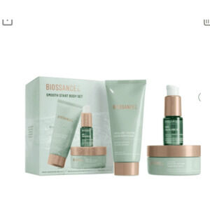 NIB New BIOSSANCE Smooth Start BODY SET Scrub, Body Cream, Squalane Oil Kit
